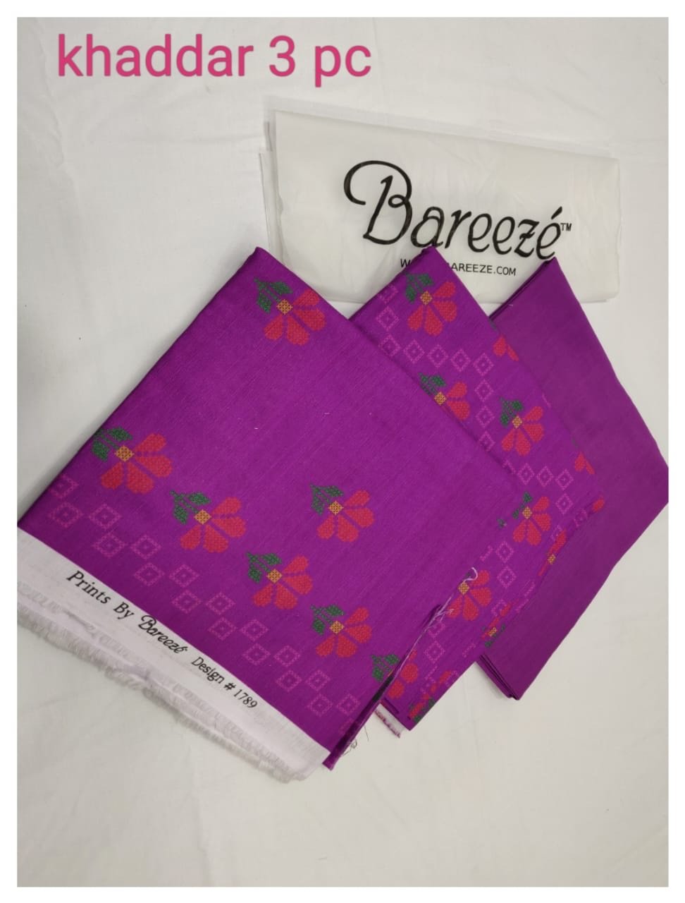 Bareeze 03 – purple – printed khaddar with khaddar shawal – 2024