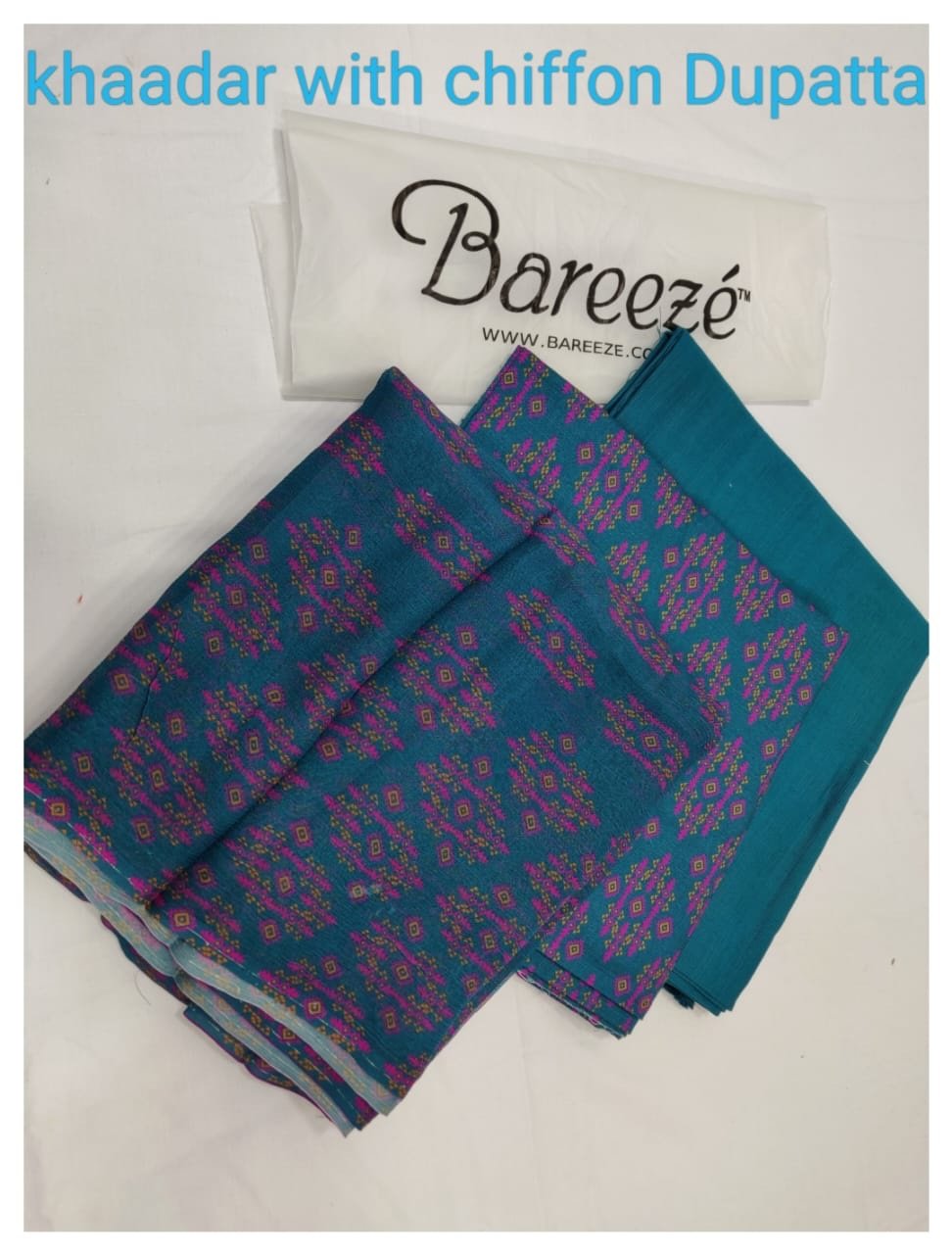 Bareeze – 10 Aqua blue khaddar with pure dupatta – 2024