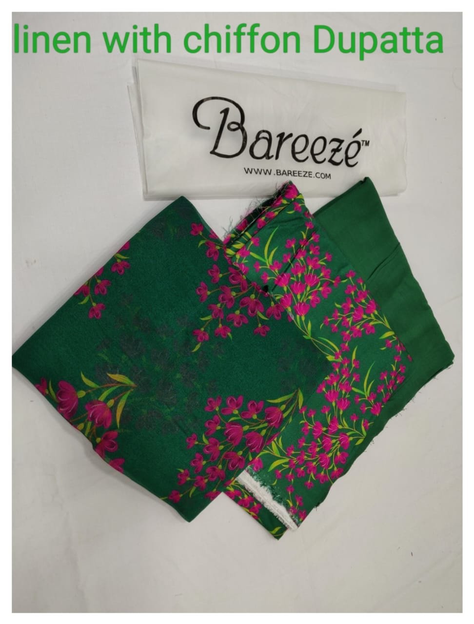 Bareeze – 04 – Green linen with chiffon Duppata – 2024