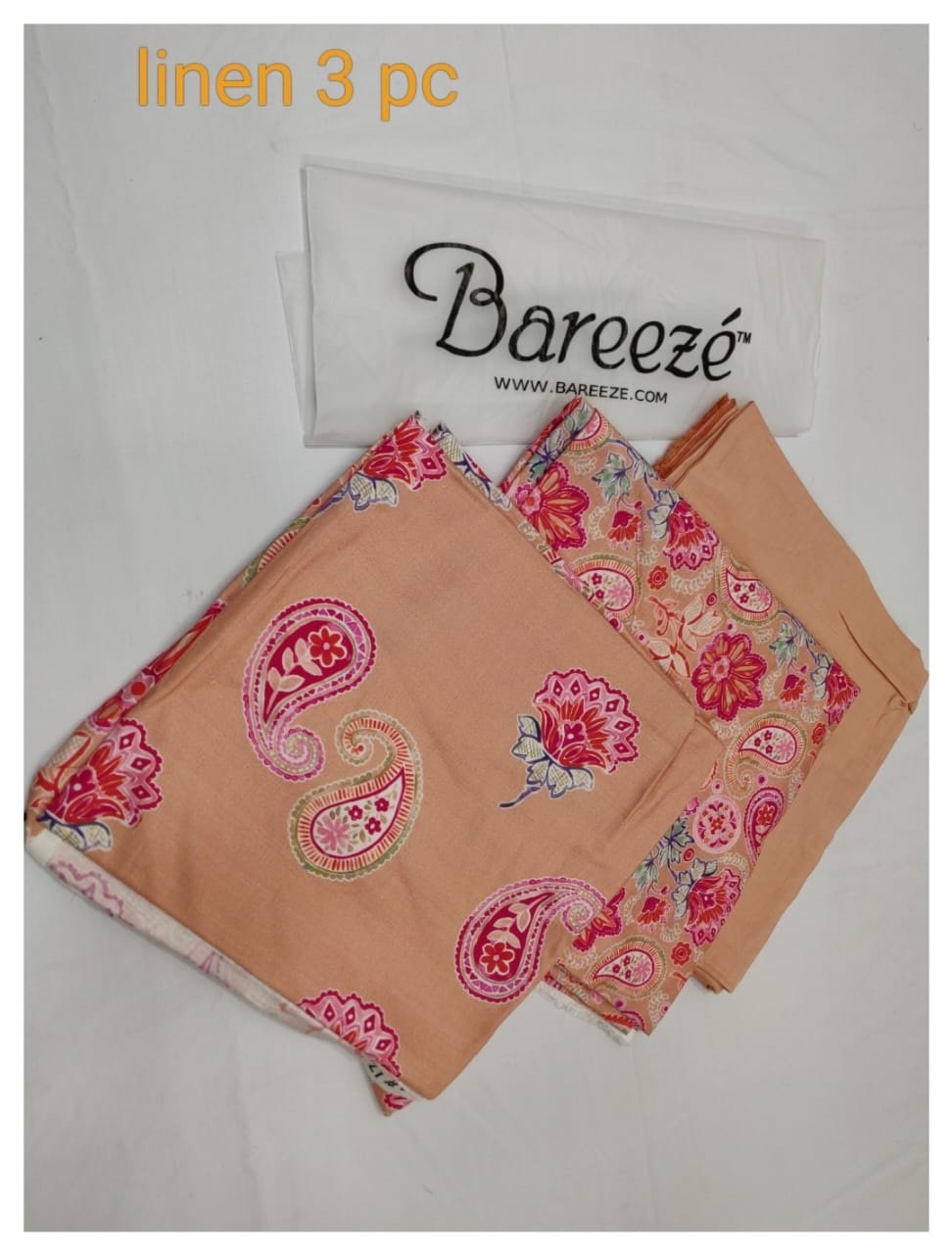 Bareeze –  11 peach linen with linen shawal – 2024 collection